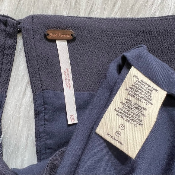 Free People Navy Blue Draped Kimono Split Short Sleeve Shift Mini Dress XS - Picture 9 of 11